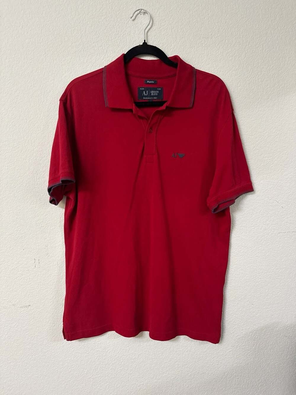 Armani Jeans Men’s Red Tipped Piqué Polo Shirt Size XL